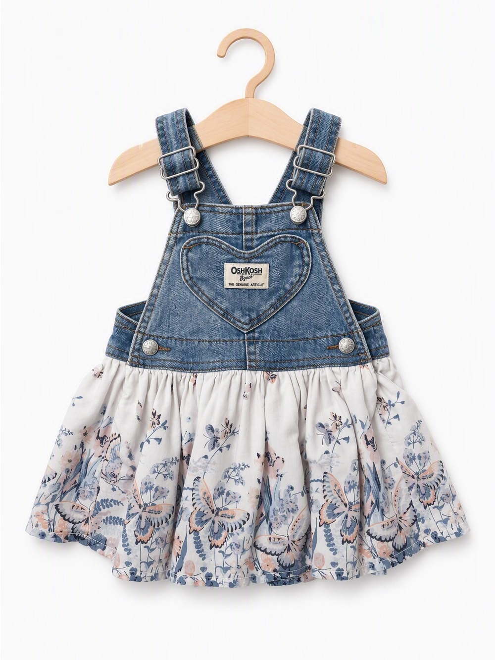 OshKosh B'gosh Heart Pocket Floral Butterfly Overall Jumper Dress 12M Coquette